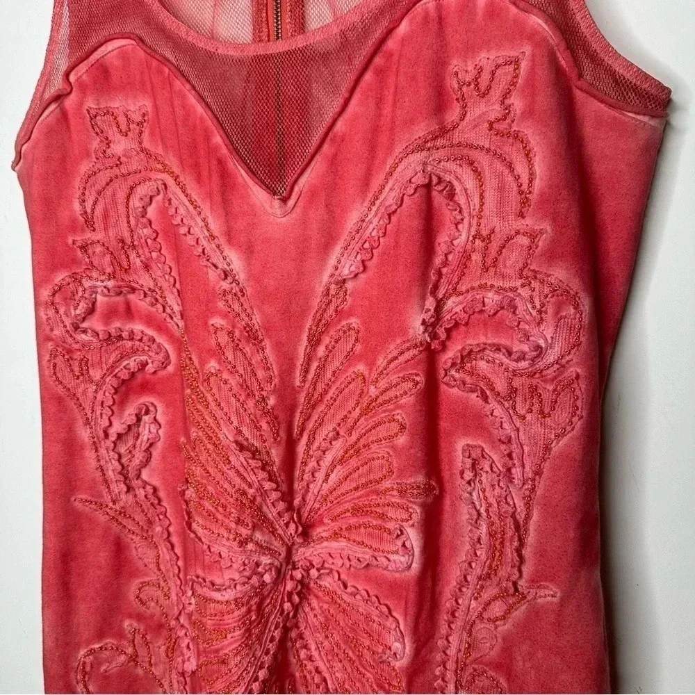 Free People Ice Ice Baby Embellished Sleeveless Mini Dress in Pink Lemonade L